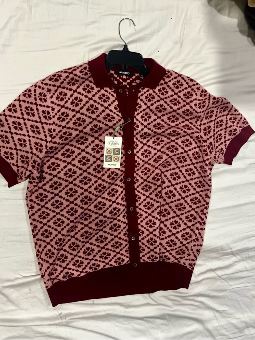 Murano Pink & Burgundy Short-Sleeve Knit Cardigan